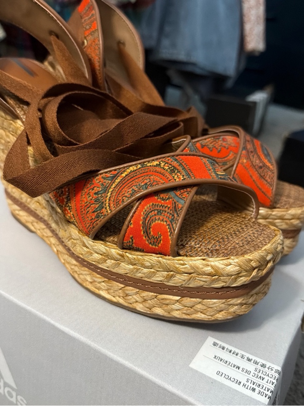Sam Edelman Orange Paisley Espadrille Platform Sandals